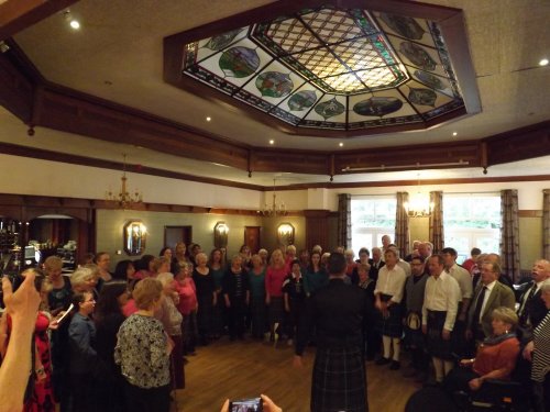 Massed choir big sing at the post Mod ceilidh, Moness Hotel